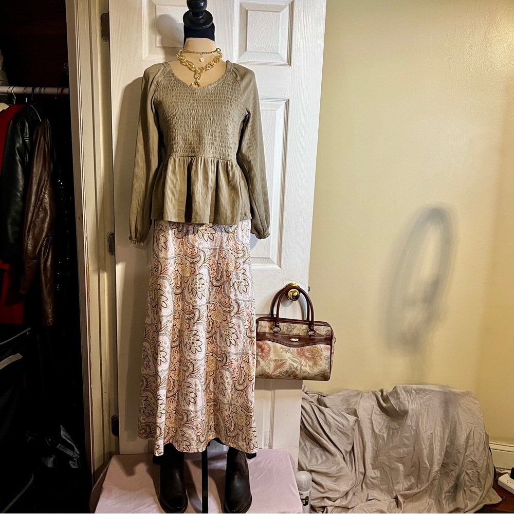 New Wms Tahari Linen Blend Paisley Pastel Festival Cottagecore Boho Midi Skirt 8